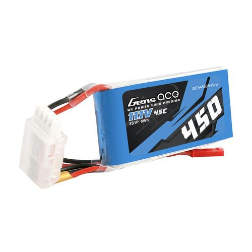 Gens Ace 450mAh 11.1V 45C 3S RC Airplane Lipo Battery Pack With Red JST Plug