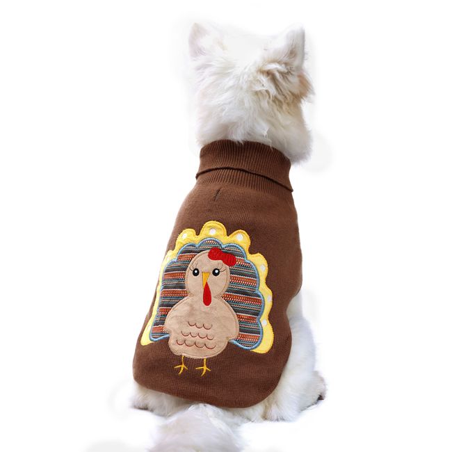 Hotumn Dog Sweater with Hole Thanksgiving Classic Knitwear Pup Dog Shirts Turkey Pattern Dog Dress Warm Winter Pet Clothes for Small Medium Dogs (Medium)