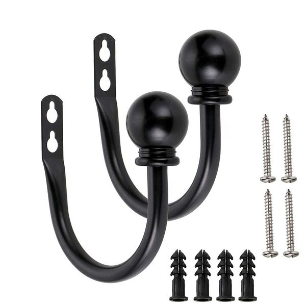 BSTKEY A Pair of Lightweight Metal Curtain Hooks - Retro Wall Mounted Curtain Hold Back Tiebacks Wall Hook Tassel Drapery Holder (Black)