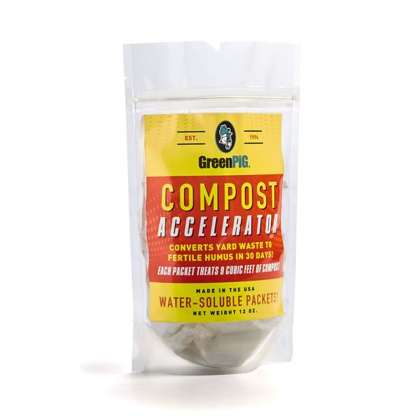 GREEN PIG Compost Accelerator Converts Yard Waste to Fertile Humus in 30 Days and Helps Control Odors Associated with Compost Piles, 1 Bag (12 Dissolvable Packets)