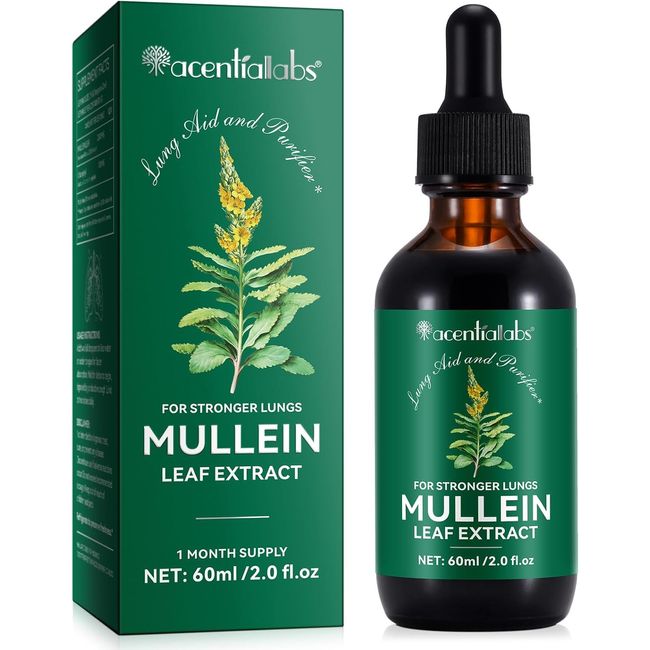 Mullein Leaf Extract for Lungs, Mullein Leaf Liquid Drops - 60ml, Vegan 6,000mg per Bottle with Mullein Leaf & Licorice Extract, Fast Absorption, 2 Month Supply