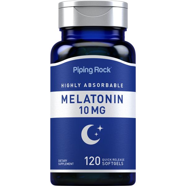 Melatonin 10mg | 120 Softgels | Highly Absorbable | Non-GMO | by Piping Rock