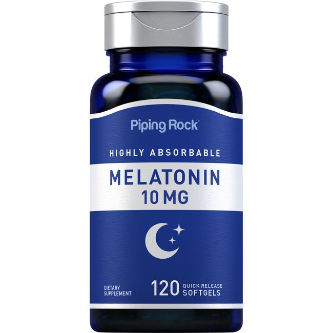 Melatonin 10mg | 120 Softgels | Highly Absorbable | Non-GMO | by Piping Rock