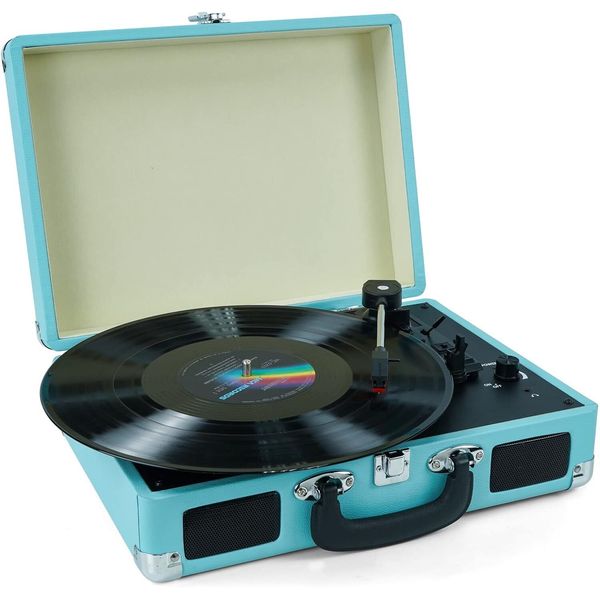 Vinyl Record Player, 3 Speeds Suitcase Portable Record Player RCA Output Aux 