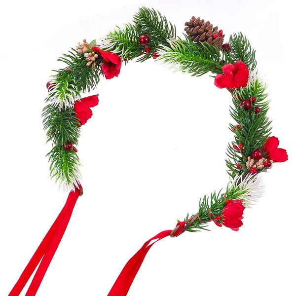 Beaupretty Christmas Flower Crown Wreath Christmas Head Beautiful Hair Garland Wreath Ribbon Headdress for Women Girls