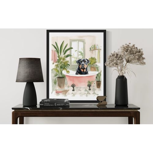 Rottweiler in Bathtub Wall Art Poster Print, Animal Bathtub Restroom Wall Art Painting for Bathroom Decor Gallery Gallery 30 (Rottweiler in Bathtub, 8 x 10 inches, Unframed)
