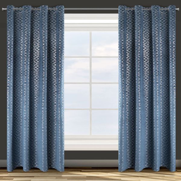 Velvet Curtain with Silver Print 140cm x 250cm