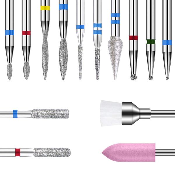 14 pezzi Punta da Trapano per Unghie kit,Strumenti Nail Drill per Rimozione Gel,Manicure,Uso Domestico