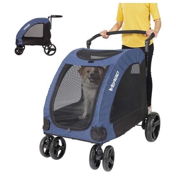 VERGO Home Pet STROLLER NAVY 4 Wheel Foldable WAGON Up To LARGE DOGS Adjustable