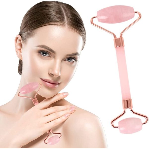 NEWGO Facial Massage Roller, Face Roller, Facial Roller, Small Face, Natural Stone, Jade Roller, Face Shrinking, Pink