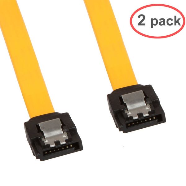 LINESO 2Pack 90 Degree Right-Angle SATA III Cable 6.0 Gbps with Locking Latch 32Inch Yellow