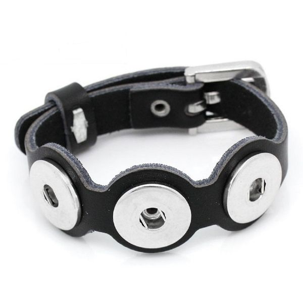 Libby's Market Place Chunk Button Bracelet - Adjustable Strap - 3 Buttons - (Black)