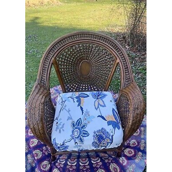 Pier 1 Imports Chic Peacock Wicker Rattan Bent Bamboo Armchair 1 pc