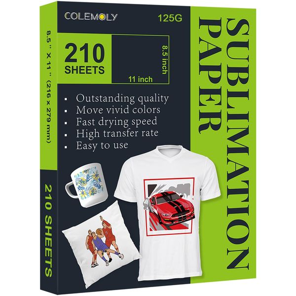 Colemoly Sublimation Paper 8.5x11 Inch 125g, Heat Transfer Paper 210 Sheets Use with Thermal Sublimation Transfer Ink and Inkjet Printers, for Ceramic Mug, Polyester T-shirt, Cell Phone Case