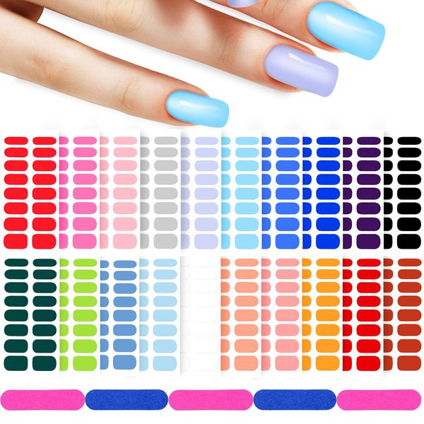 20 Sheets 320 Pieces Full Wraps Nail Polish Stickers Self-Adhesive Nail Strips Solid Color Nail Decals Accessories for Women Girls DIY Nail Art Designs with Nail File (Solid Color Style)