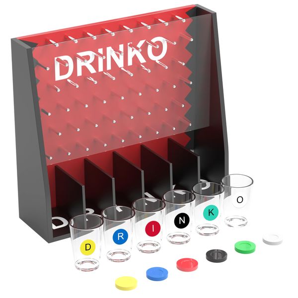 Fairly Odd Novelties DRINKO Drinking Game - Social Shot Glass Party Fun for Groups & Couples - Multicolor, Glass Shots, Durable Board with Metal Pegs - The Ultimate Party Starter!