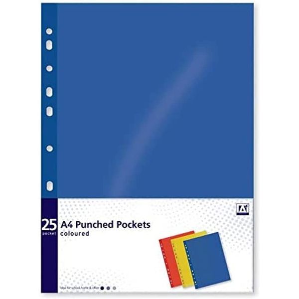 IG Design - A4 Size Coloured Punched Poly Pockets, Assorted Colours, Pack of 25