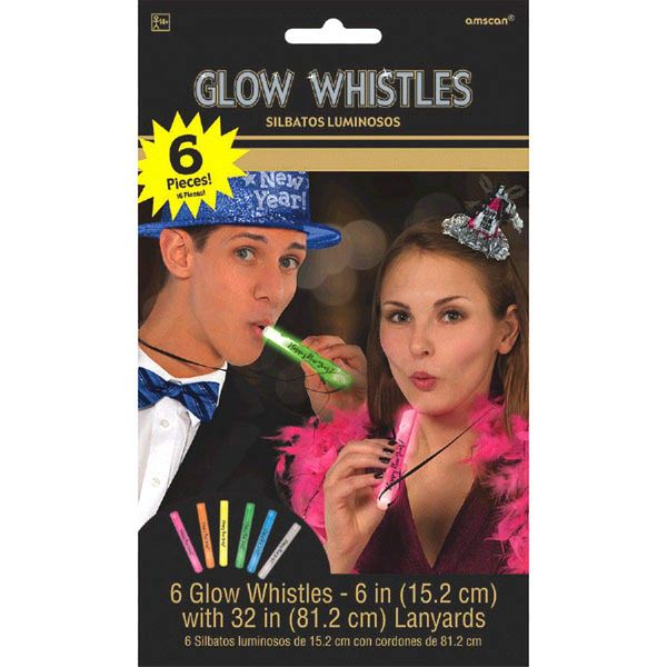 New Year's Glow Whistles - 6" (Pack of 6) - Premium Colorful Party Noisemakers & Vibrant Glowing Design - Perfect for NYE Celebrations