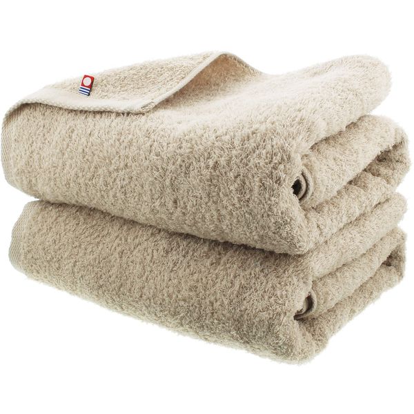 Imabari Factory Certified Imabari Bath Towels, Made in Japan, Approx. 47.2 x 23.6 inches (120 x 60 cm), Sand Beige, Set of 2