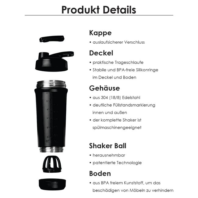 Teemando® Premium Edelstahl Shaker 750ml Kapazität, BPA-frei, auslaufsicherer Deckel, abnehmbarer Shaker-Ball, Füllstandsmarkierung, spülmaschinengeeignet für Proteinshakes, Fitness und Diät (Rosa)