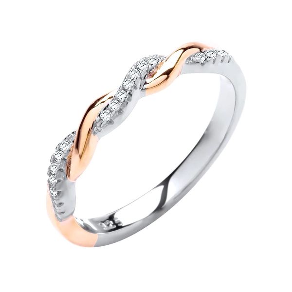 Sterling Silver & Rose Gold 0.10ct Diamond Eternity Ring - Size J-V (K)