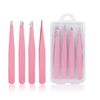 Tirdkid Tweezers Set 4-piece, Professional Stainless Steel Tweezers, Precision Tweezers for Eyebrows, Facial Hair, Ingrown Hair, Splinter, Blackhead and Tick Remover (PINK)