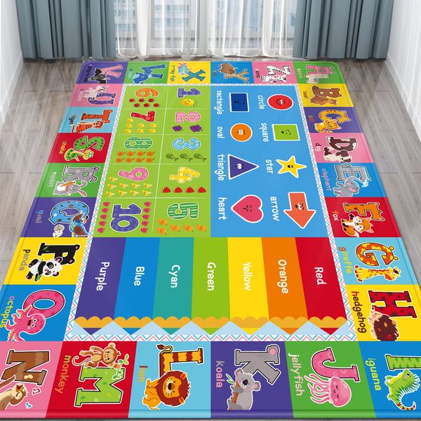 AKUNRUG Baby Play Mat, Super Soft Playmat Baby Crawling Mat Foldable Non-Slip Baby Floor Mat for Toddlers, Thick Educational Baby Play Floor Mat with Alphabets and Animals (A, 200 x 150cm)