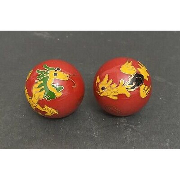 Cloisonne Health Hand Balls Carved Dragon And Pheniox