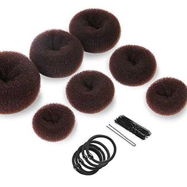 7 Stück Duttkissen, Donut Hair Bun Maker Set, hochsteckfrisuren zubehör, Haarbrotchen Maker, mit 5 Elastische Haarband und 10 u-förmige Haarnadeln, Frisurenhilfe Set für Kinder Mädchen Frauen