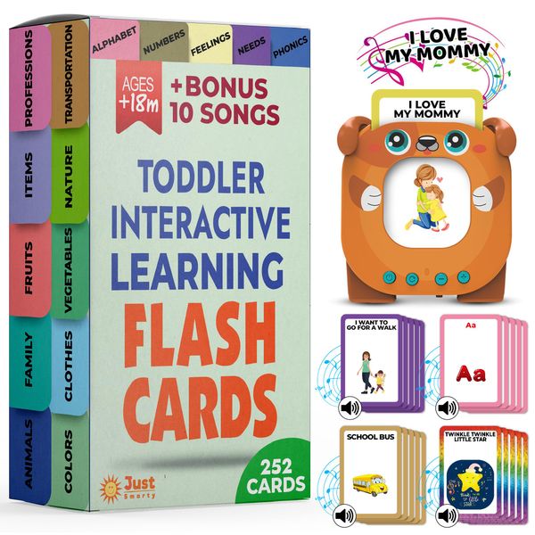 Just Smarty Talking Flash Cards for Toddlers | Alphabet Flash Cards for Kids Ages 2 3 4 5 6 | Speech Therapy and Autism Sensory Toys with Music, Phrases, ABC, Numbers, Sight Words | Pocket Toys