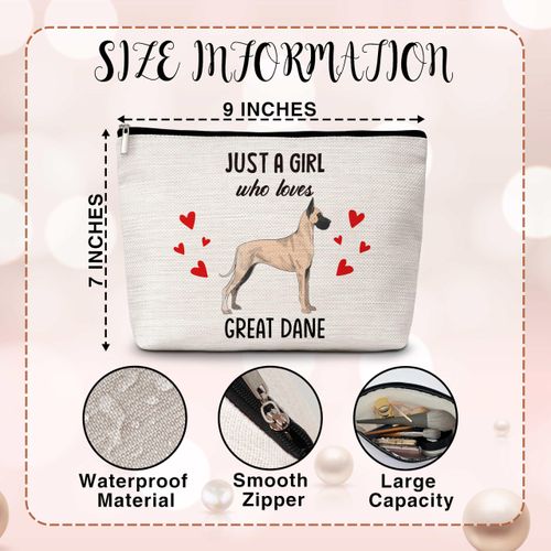 Dog Lover Gift Makeup Bags, Just A Girl Who Loves Dogs Cosmetic Bag, Great Dane Makeup Pouch Gifts for Dog Lovers Pet Owners, Birthday Christmas Gifts for Girls Women Friends -66
