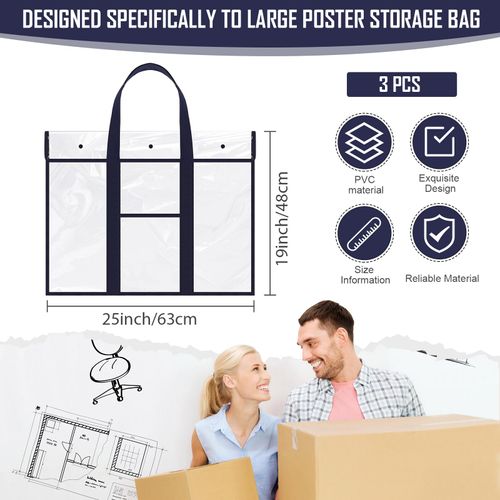 Windyun 3 Pack 19" x 25" Art Portfolio Bag Large Poster Storage Bag PVC Portfolio Folder for Artwork Bulletin Board Storage Art Portfolio Organizer Bulletin Board Holder for Poster Scrapbook Keepsake
