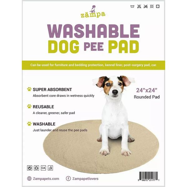 Zampa Pets Quality Whelp Round, Circular Shape Reusable Dog Pee Pads, 24" Round