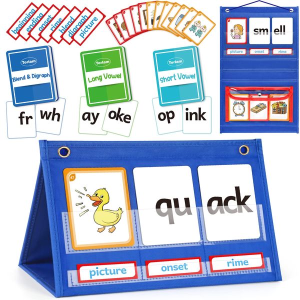 Torlam Blends & Digraphs Pocket Chart, Onset Rime Phonics Games Sight Word Flash Cards, Educational Spelling Reading Learning Blending Board, Elementary Kindergarten Classroom Teachers Must Haves