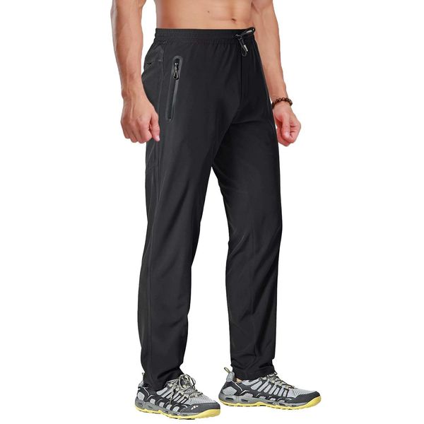BIYLACLESEN Mens Lightweight Hiking Pants Running Joggers Sweatpants Quick Dry Summer Pants Waterproof Wind Pants Golf Pants Black 32