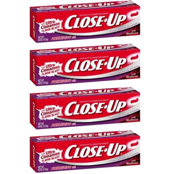 Close-Up Fluoride Toothpaste, Freshening Red Gel 4 oz (Pack of 4)