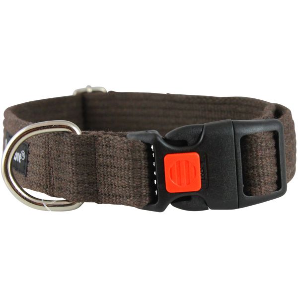 Cotton Web Adjustable Dog Collar with Locking Device 4 Sizes Brown (Large: Neck 16"-23"; Width 1")