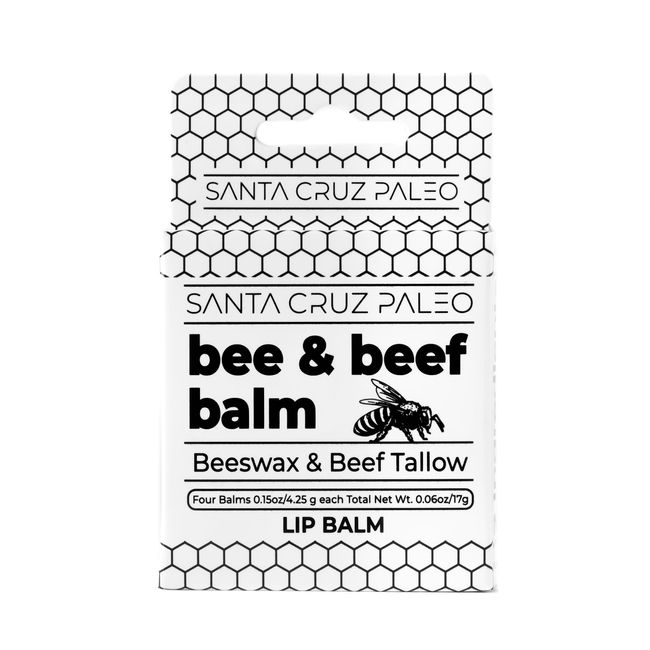 Santa Cruz Paleo Beef Tallow Beeswax Lip Balm Hydrating Moisturizer, Natural Grass Fed Lip Care Tallow Balm Soothes Chapped, Dry Lips, Hypoallergenic for Sensitive Skin, Long Lasting & Vitamin Rich