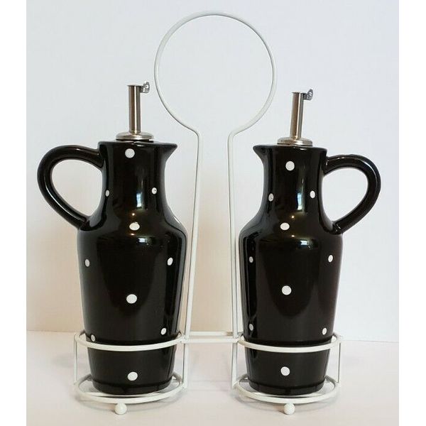 Temptations Oil And Vinegar Set black and white polkadot. NEW RETIRED ITEM