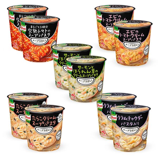 Ajinomoto Knorr Soup Deli with Clam Chowder Pasta, Shrimp Tomato Cream Soup Pasta, Salmon and Spinach Soup Pasta, Ripe Tomato Soup Pasta, Cod Roe Cream Soup Pasta, Set of 2 Each