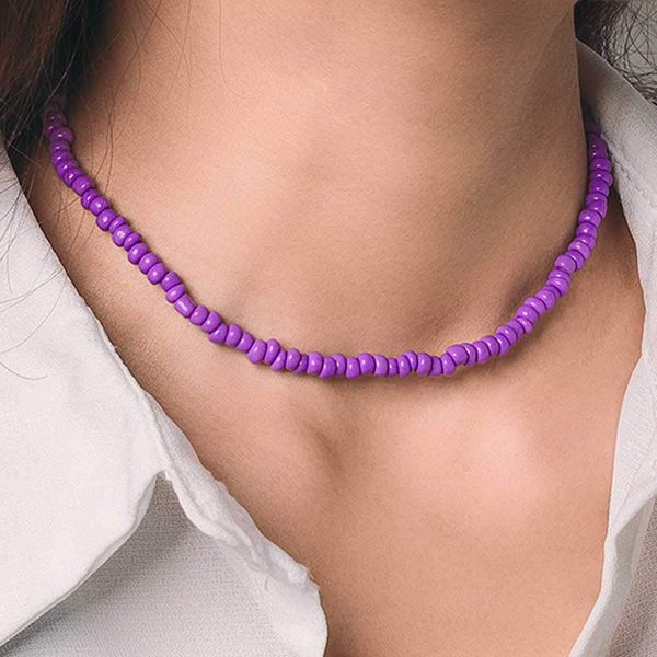 Chicque Boho Choker Necklace Bead Necklace Chain Beach Necklaces Jewelry for Women and Girls (Purple)