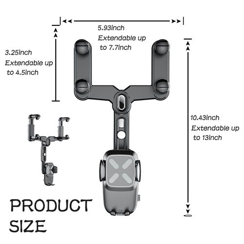 OFBAND Rear View Mirror Phone Holder,【2023 New Upgraded】 360°Rotatable+Retractable Rearview Mirror Phone Holder,Universal Multifunctional Phone Mount for All Mobile Phones&Cars