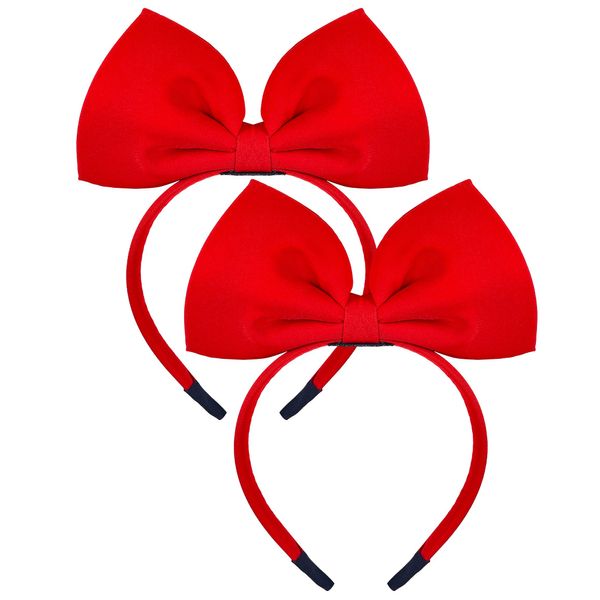 Bow Headband Red Bowknot Headband Big Bow Hair Hoop Cute Girls Kids Party Decoration Headdress Cosplay Costume Headwear Halloween Makeup Handmade Headpiece Hair Band Elastic Hair Accessories 2 Pack