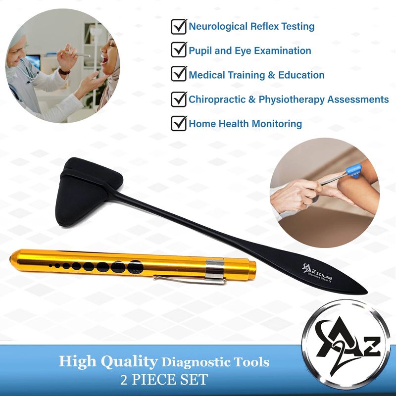 2pc Professional Neurological Exam Kit – Reflex Hammer + Penlight for ...