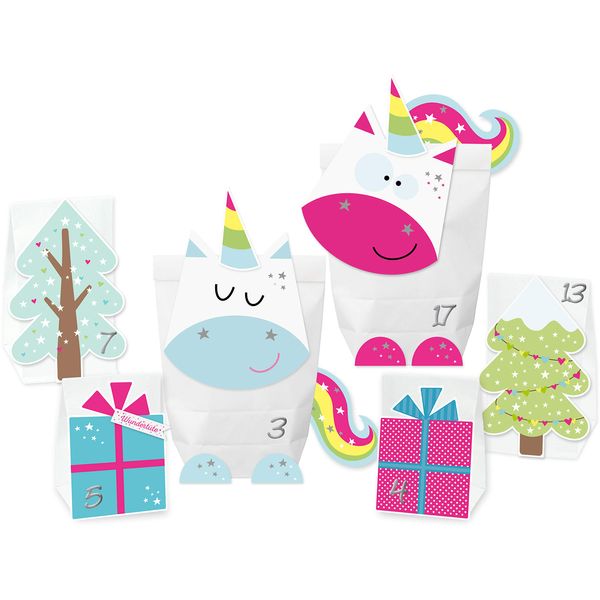 KuschelICH DIY Adventskalender Einhorn zum Befüllen & Basteln - selber Machen ohne Schere & Kleber - alle Teile gestanzt - wiederverwendbar
