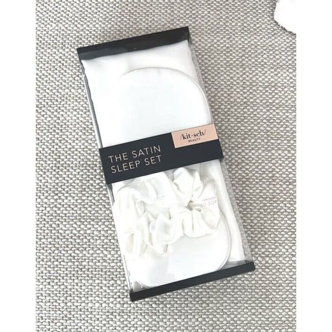 NEW KITSCH Satin Sleep Set IVORY Satin Pillowcase, Sleeping Eye Mask, Scrunchie