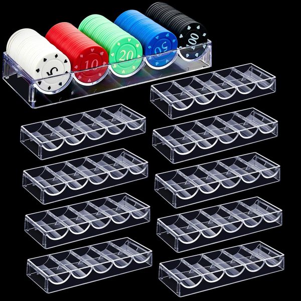 Yulejo 10 Pieces Poker Chip Trays Acrylic Poker Chip Rack Poker Chip Holder Poker Chip Cases for Casino Game