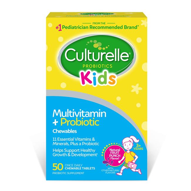 Culturelle Kids Complete Chewable Multivitamin + Probiotic For Kids, Ages 3+, 50 Count, Digestive Health, Oral Health & Immune Support - With 11 Vitamins & Minerals, including Vitamin C, D3 & Zinc