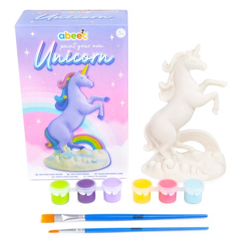 abeec Paint Your Own Unicorn - Arts and Crafts Kit for Kids - 1 x Unicorn - 6 x Paints and 2 x Paintbrushes - Paint Your Own Sets for Kids - Kids Arts and Crafts
