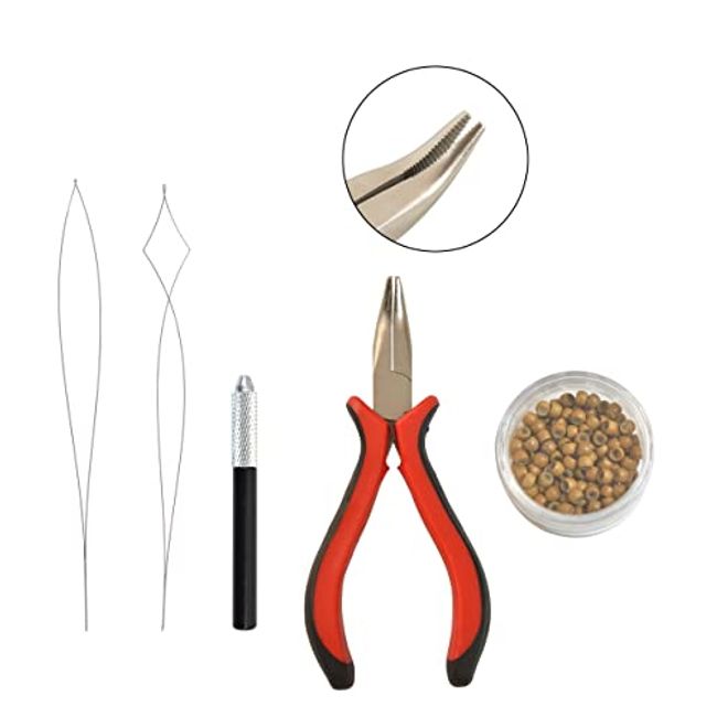 Hair Extensions Tools Kit: I-Tip Hair Pliers, Pulling Needle, Loop